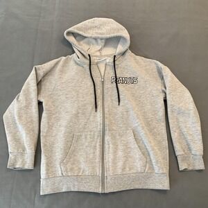 Peanuts Hoodie Mens Medium Gray Full Zip Snoopy Charlie Brown Graphic Sweatshirt